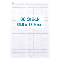 80 etiquetas, blancas, removibles, 36 x 17 mm 80 etiquetas, blancas, removibles, 36 x 17 mm