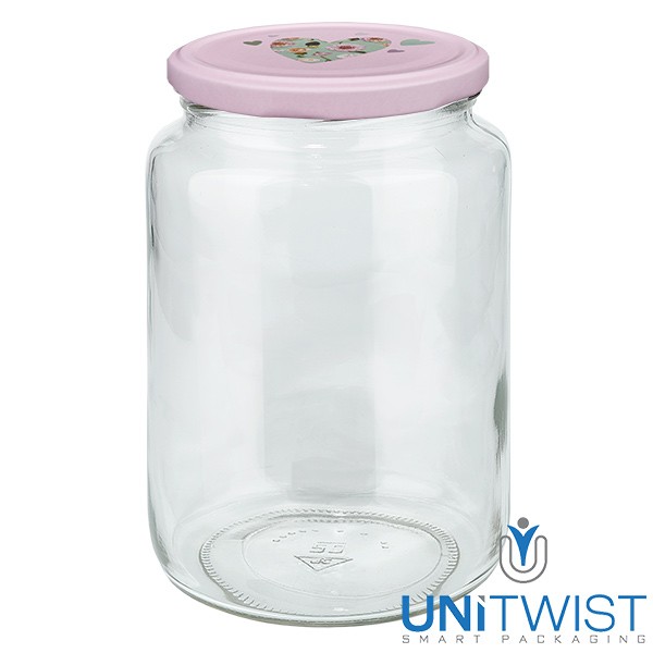 Vaso redondo de 795 ml + tapa BasicSeal corazón rosa UNiTWIST®