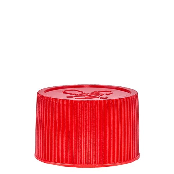 Tapón de rosca de 25 mm de PP rojo con seguro para niños