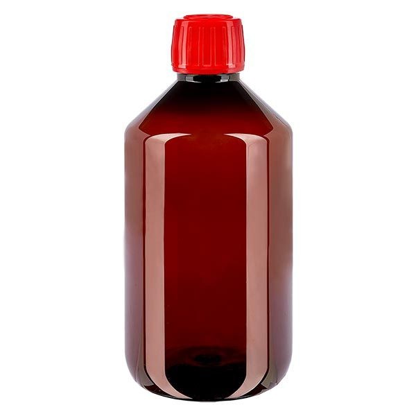 Frasco de medicina de PET de 500 ml con tapón rojo