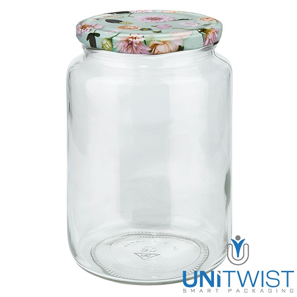 Vaso redondo de 795 ml + tapa BasicSeal Flor menta UNiTWIST®