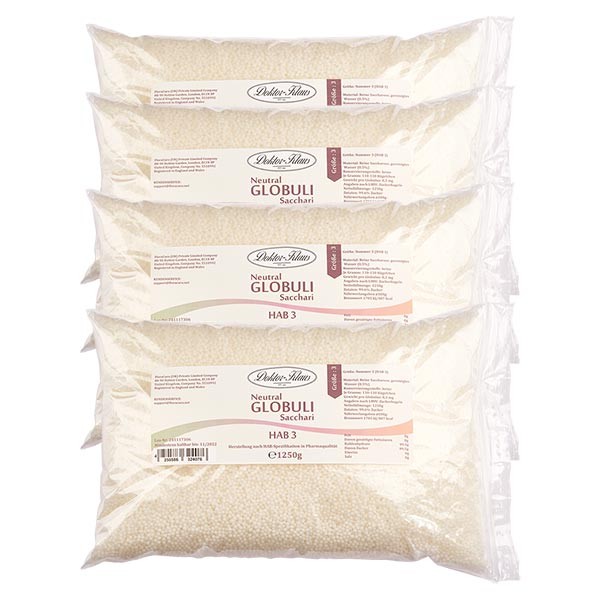 Glóbulos neutrales, 5 kg, HAB3, 100 % sacarosa pura (4 x 1,25 kg)