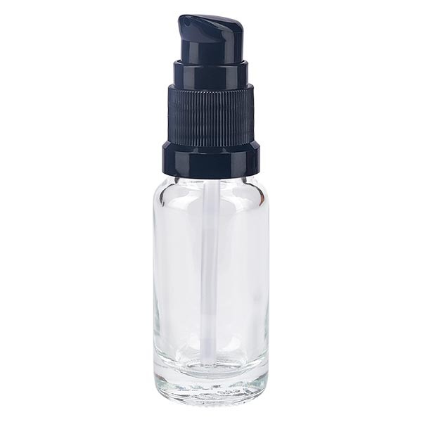 Frasco de vidrio transparente de 10 ml con tapón con dosificador negro