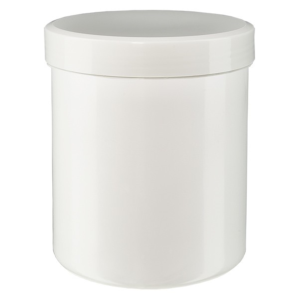 Bote para pomada de 800 g, blanco, con tapa de rosca de color blanco (PP)