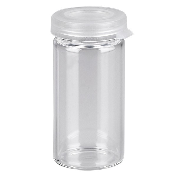 Bote de pastillas de 5 ml, vidrio transparente, con tapa a presión (bote con reborde)