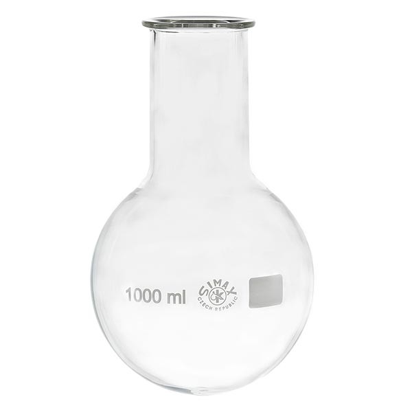 Matraz con fondo redondo de 1000 ml de cuello ancho, borosilicato, con reborde