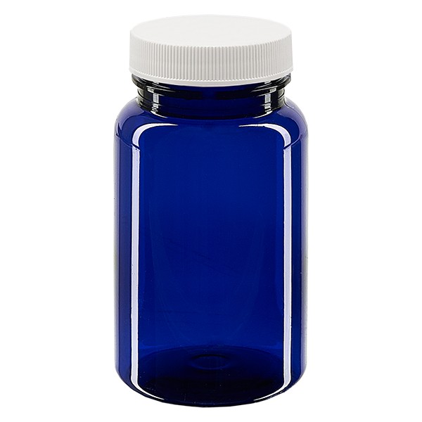 Bote Petpacker, 100 ml, azul cobalto, boca de 43 mm, con tapa con sellado SFYP