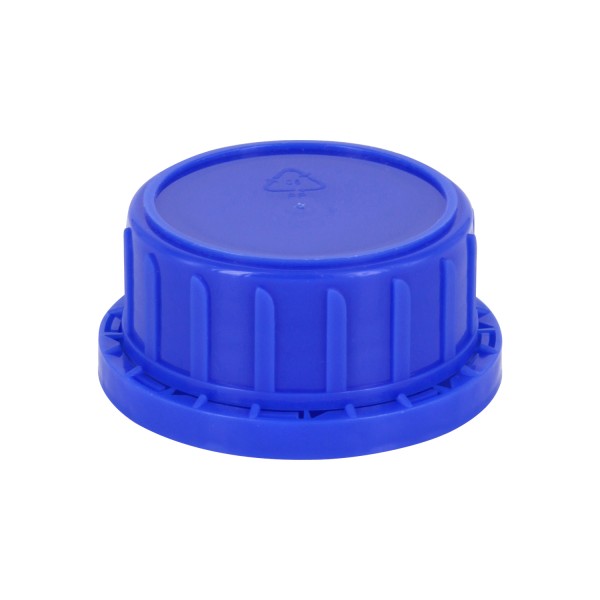Tapón de rosca con precinto de originalidad DIN 45 azul con junta cónica, adecuado para frascos de cuello ancho de 250 ml (n.º art. 1000002)