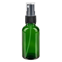 Frasco de vidrio verde de 30 ml con atomizador negro Frasco de vidrio verde de 30 ml con atomizador negro