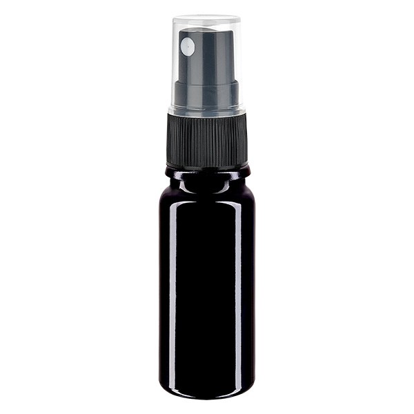 Frasco de vidrio violeta de 10 ml con atomizador negro