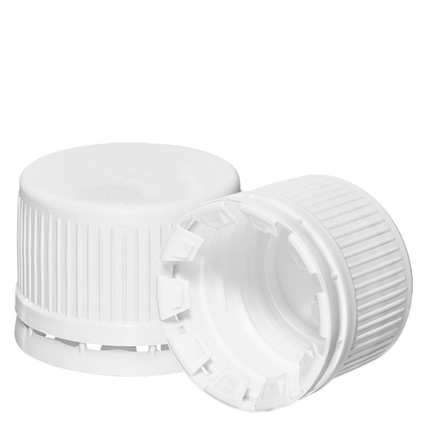 Tapón de rosca blanco, 28 mm con precinto de originalidad (para frascos de medicina según norma europea)