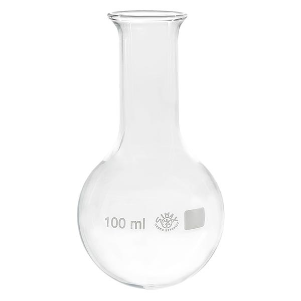 Matraz con fondo redondo de 100 ml de cuello estrecho, borosilicato, con reborde